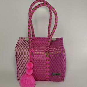Valerosa Handwoven For the Love of Pink Mini Plastic Bag with Tassel